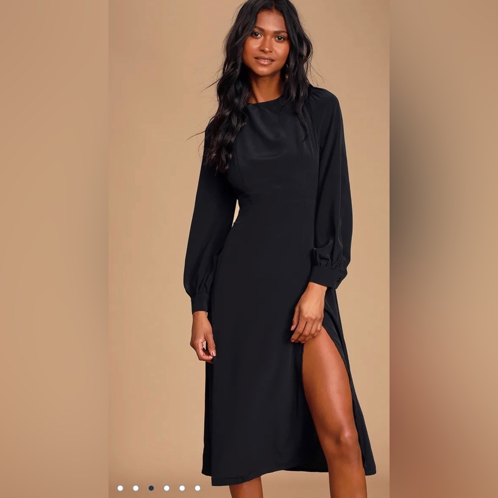 Black Backless Long Sleeve Midi Dress with Leg Slit